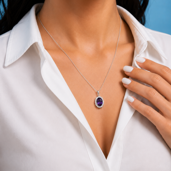 Mini Amethyst Halo Pendant